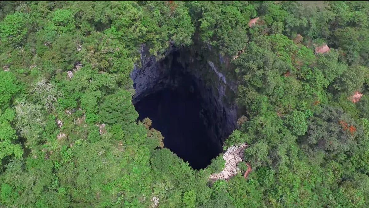 Vista aérea de Sótano de las Golondrinas, en Aquismón