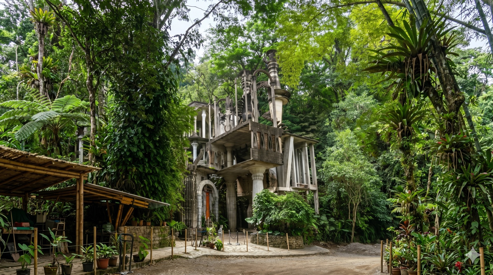 Estructura principal de Las Pozas de Edward James rodeada de vegetación exuberante en Xilitla