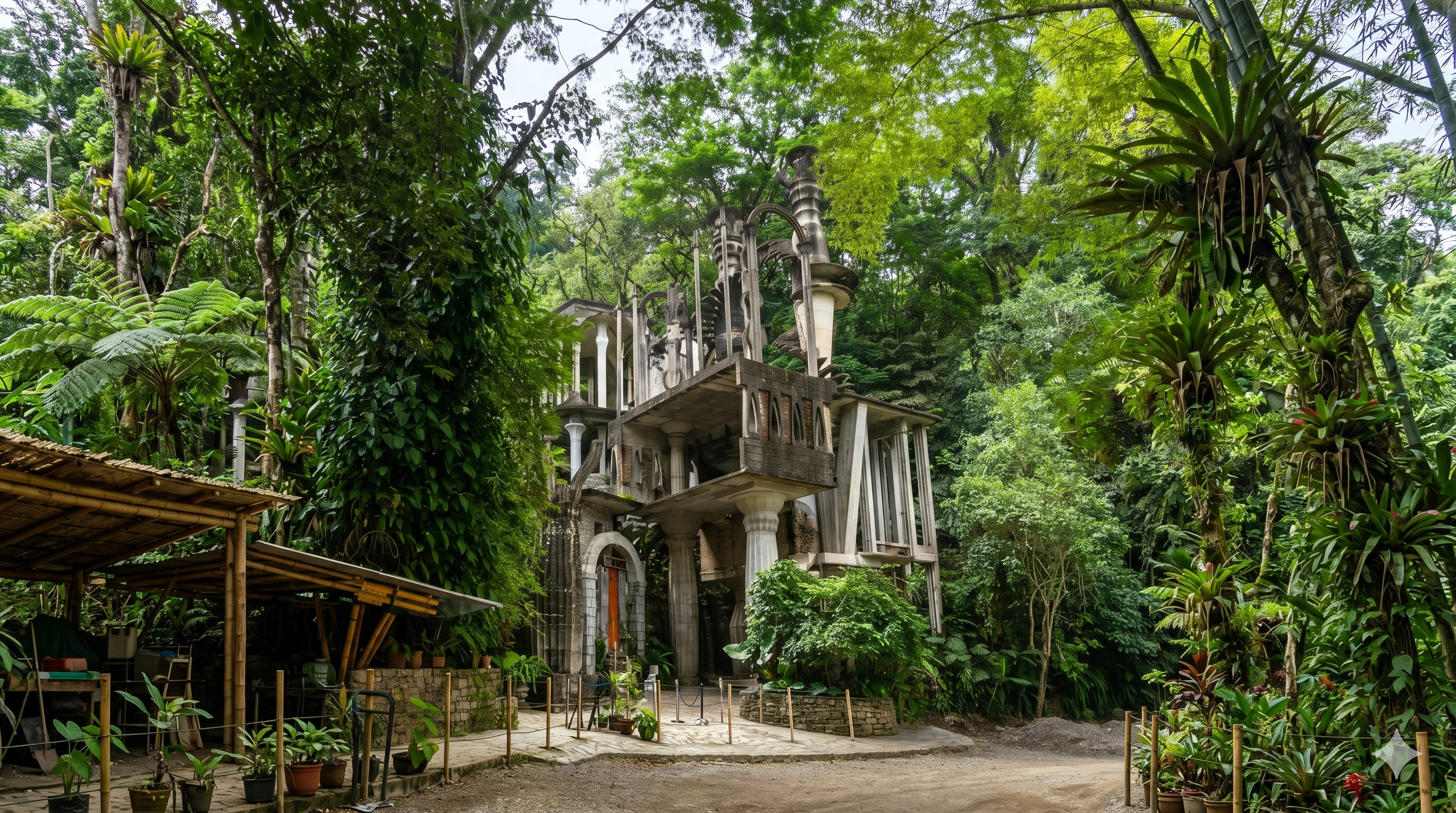 Estructura principal de Las Pozas de Edward James rodeada de vegetación exuberante en Xilitla